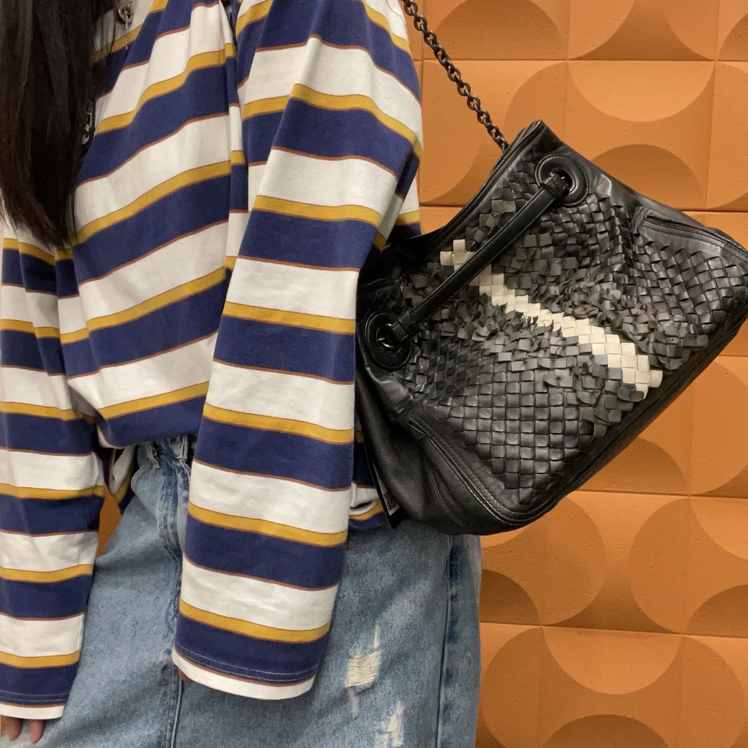 95新 BOTTEGA VENETA/葆蝶家 【KK】 45HP10 拼色编织双桥单肩包