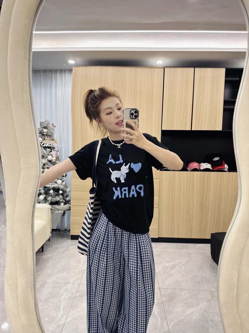 【park小猫】夏季ins宽松纯棉印花短袖t恤女2025新款女卡通百搭休闲