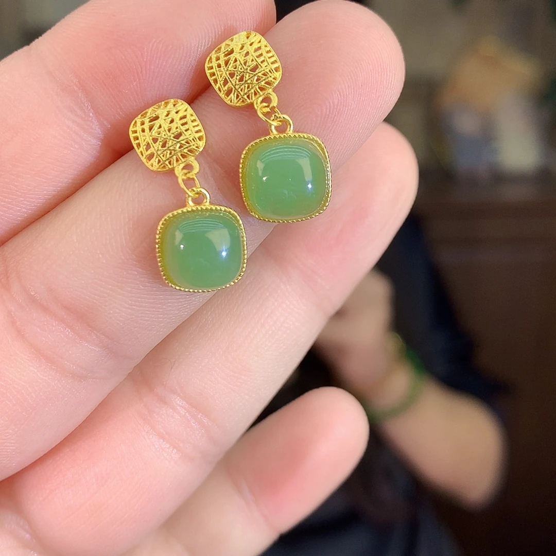 银S925镶嵌和田玉耳饰耳饰