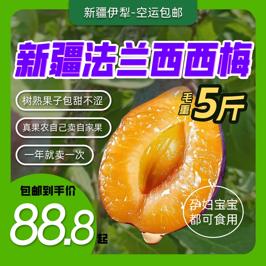 新疆伊犁自产自销西梅爆款五斤箱装豪华大果法兰西甜西梅冷鲜包邮