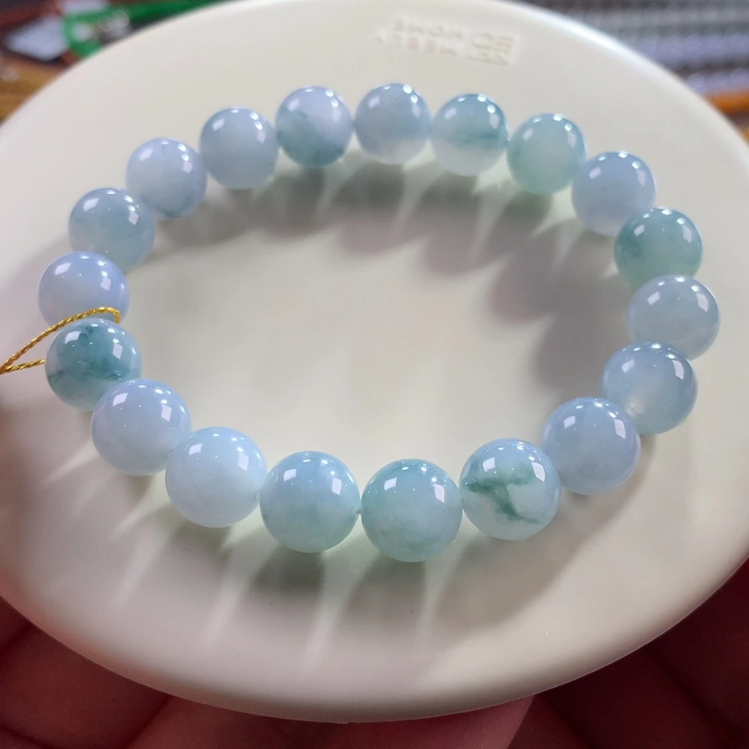 翡翠未镶嵌手链翡翠胶润牛仔蓝飘花卡10+