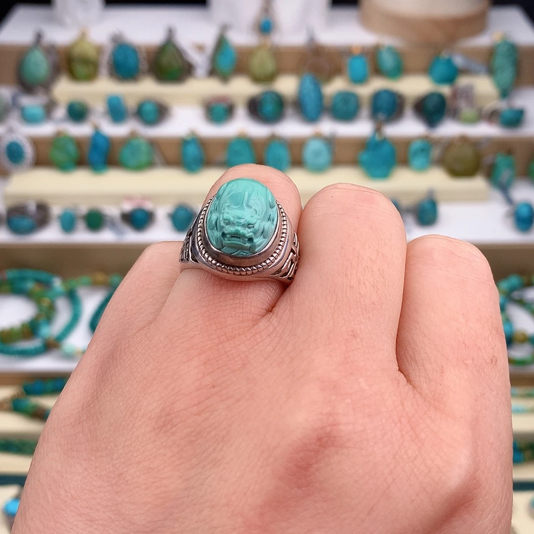 绿松石银S925镶嵌戒指