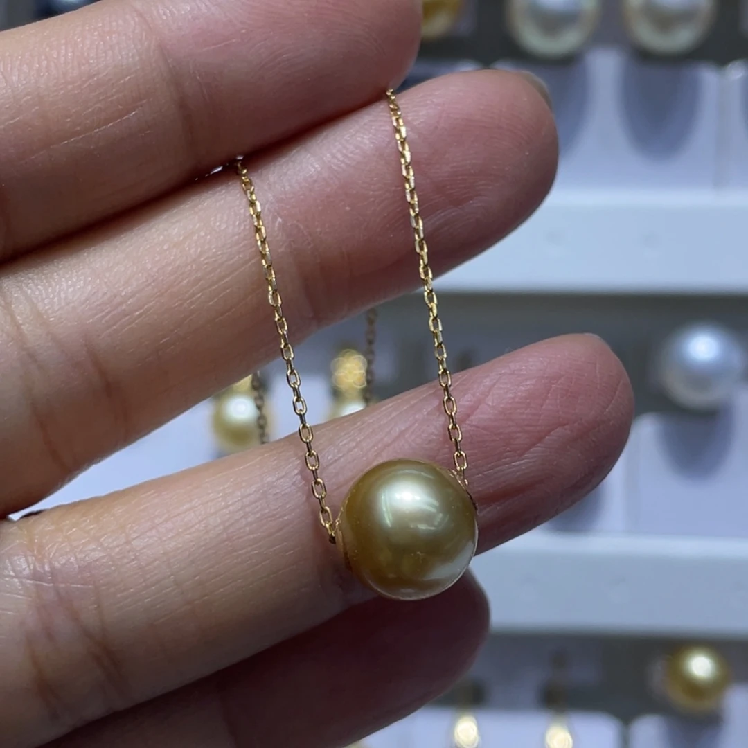 海水珍珠吊坠(赠链)18K金镶嵌10.7mm浓金送银链