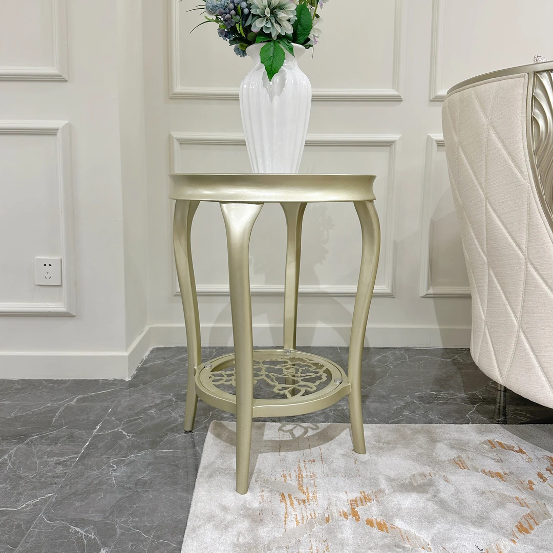 玻璃圆形实木边几美式法式轻奢风后现代边几家用客厅实木角几808