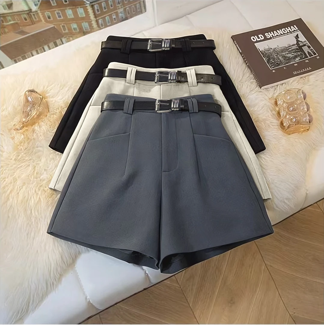 春夏西装短裤女2025宽松显瘦高腰a字阔腿裤外穿百搭大码送腰带