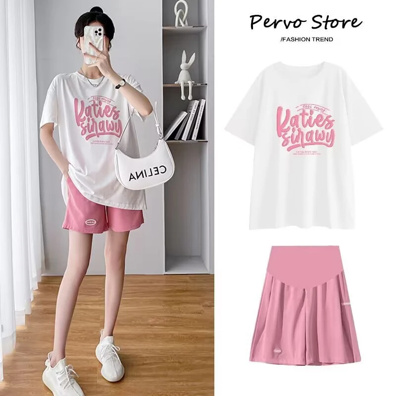 夏季薄款孕妇T恤孕妇短裤外穿孕妇装短袖上衣宽松大码200斤