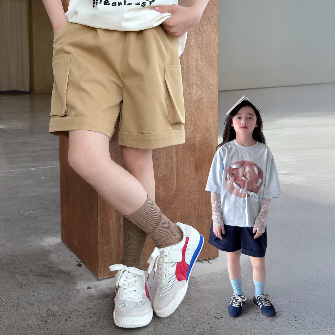 【冰美式】蓝小爸童装女童短裤夏季新款休闲运动大口袋中裤