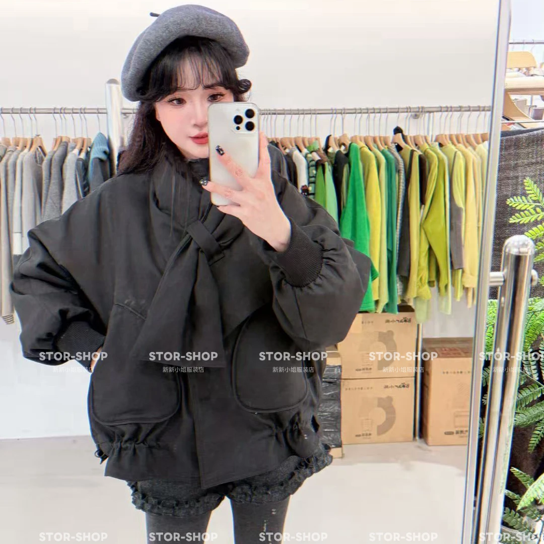 ｛小洋气｝灯笼袖 下摆抽绳 花苞羽绒服配围巾