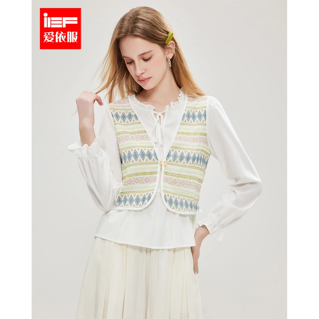 IEF/爱依服2025秋季新款复古民族风气质拼接假两件上衣欧若风