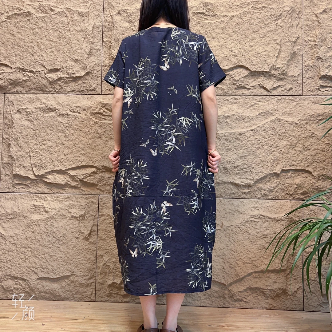 116春季新款遮肉显瘦气质时尚复古国风长摆连衣裙