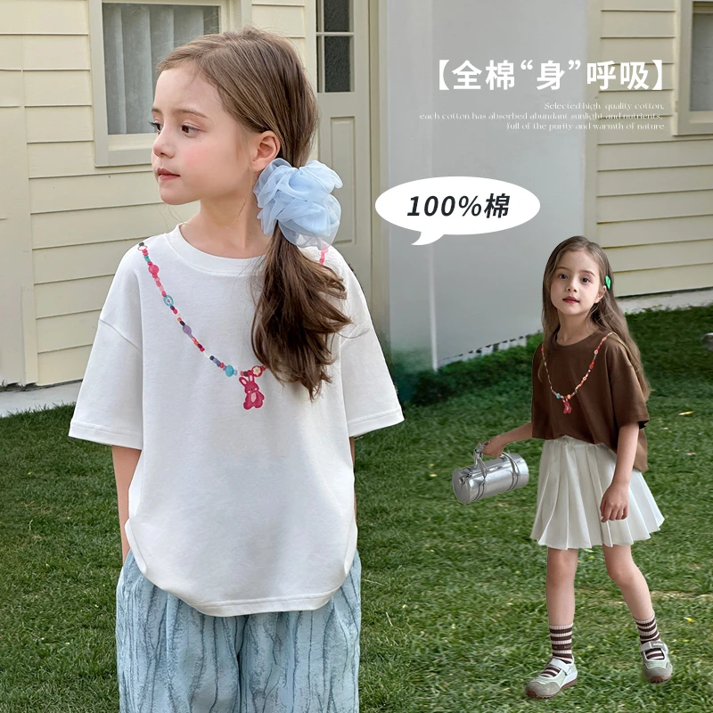 图图小象短袖2025夏季新款女童T恤中大童纯棉T亲子时髦上衣BXT194