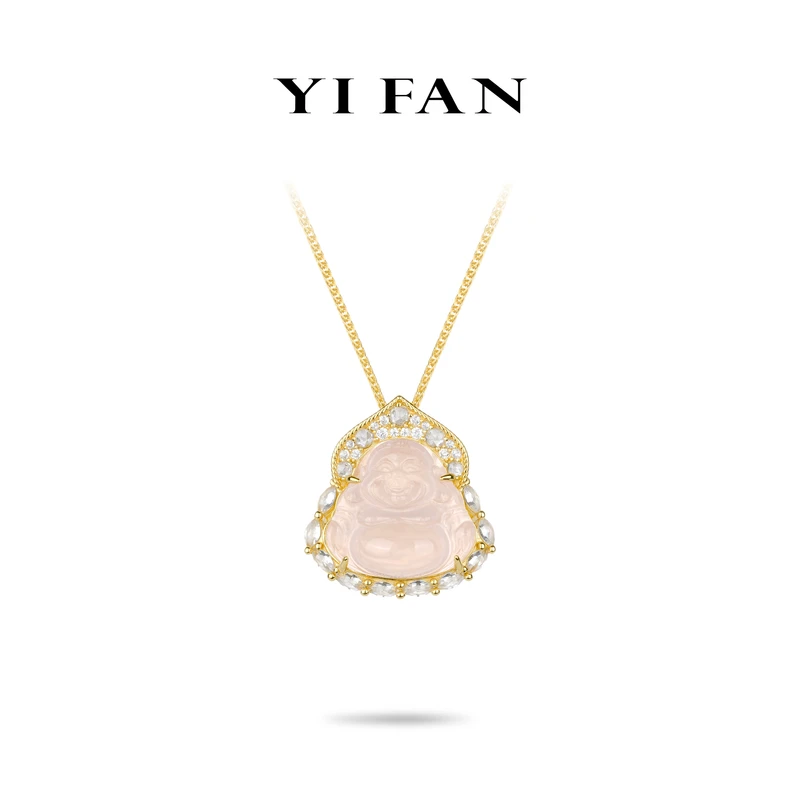 吊坠925银合成锆石 20672-金色白点佛公豪镶百搭项链