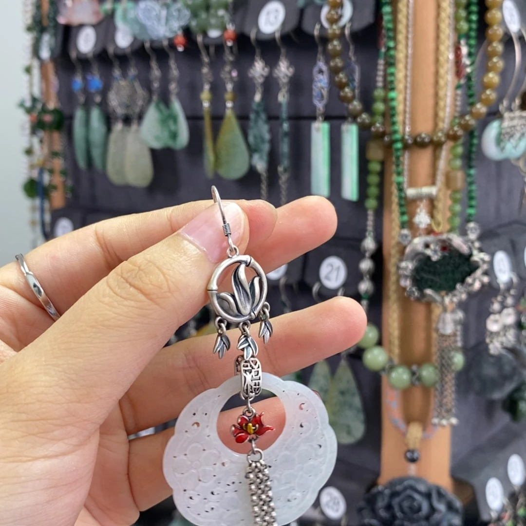 翡翠银S925镶嵌耳饰ｓ**ｕX46