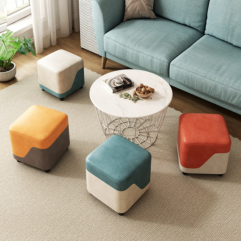 时尚小凳子家用沙发客厅茶几凳门口换鞋方凳简约拼色垫脚凳矮脚凳