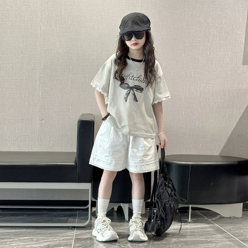 女童夏季套装2025新款儿童洋气薄款女大童短袖短裤运动夏装两件套