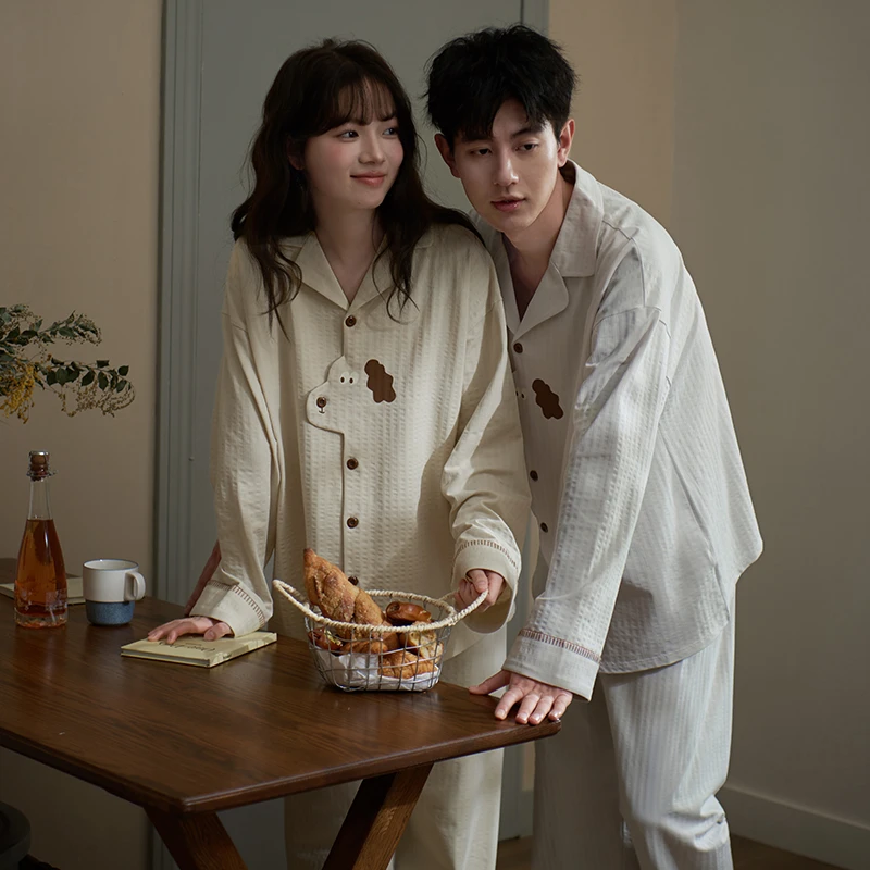 马克公主情侣睡衣女春秋季新款可爱小狗纯棉长袖男士纯棉睡衣