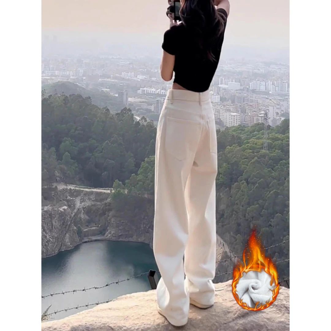 白色宽松阔腿裤牛仔裤女小个子2025年新款直筒裤子秋装爆款爆款