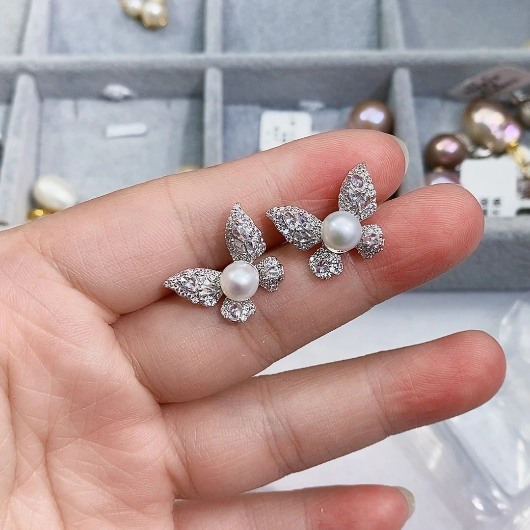 淡水珍珠特价不退换淡水无核耳饰银S925镶嵌