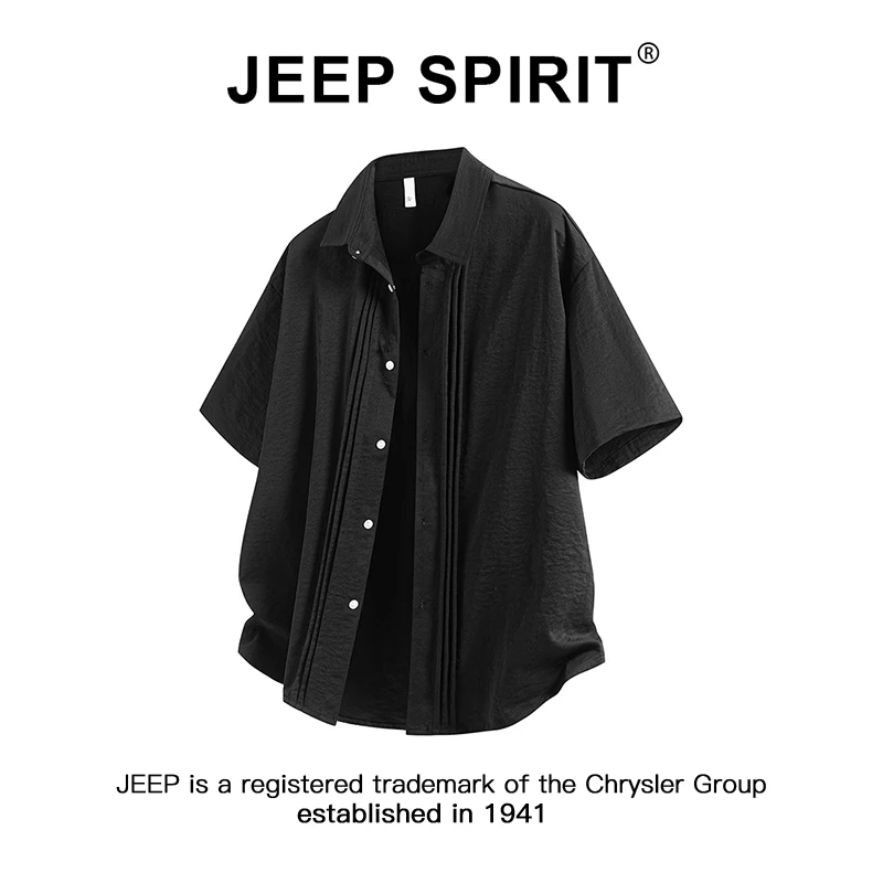 JEEPSPIRIT吉普高级感斜纹短袖衬衫男士夏季2025新款休闲宽松衬衣