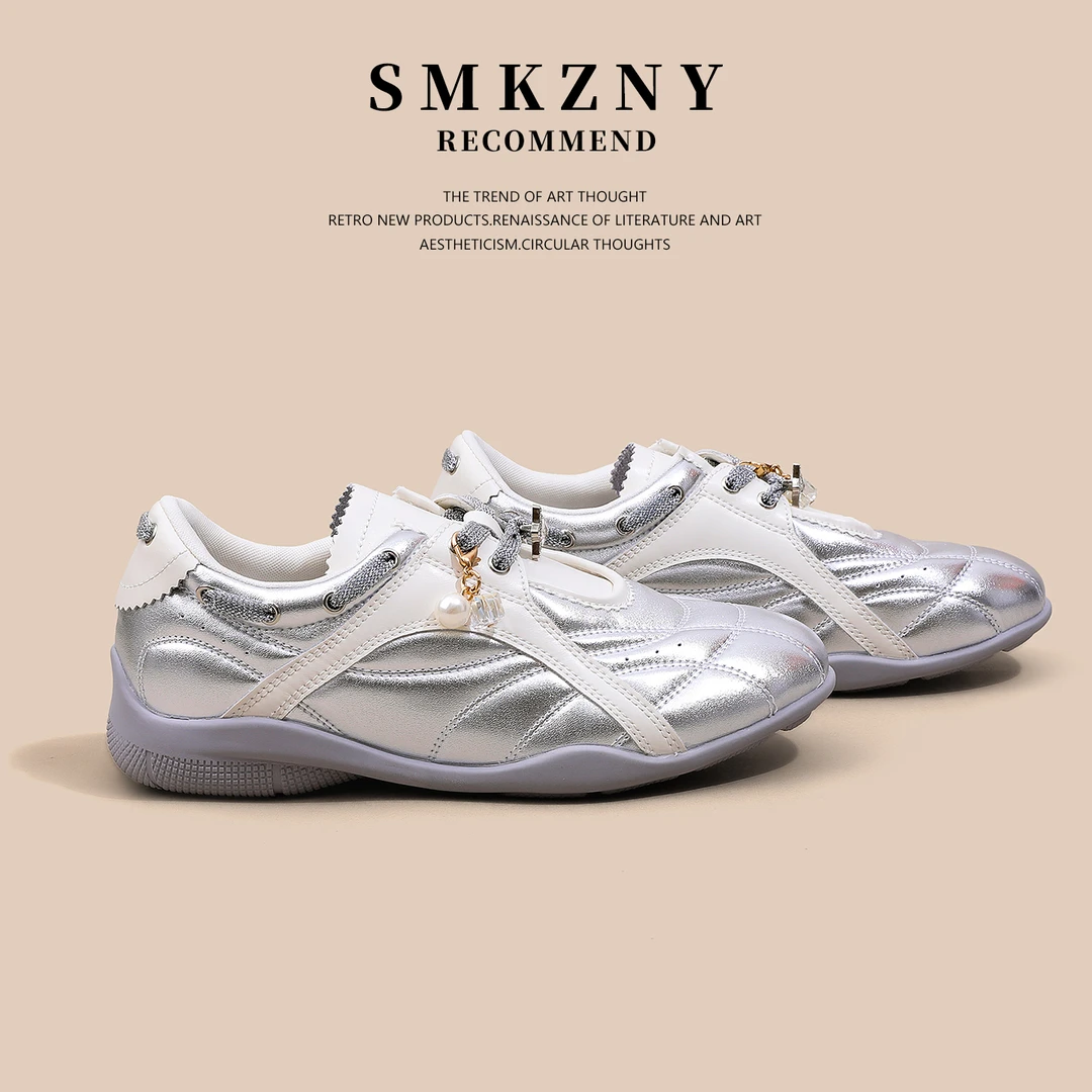 银色芭蕾德训鞋女款2025新款早秋百搭舒适透气软底休闲板鞋1133