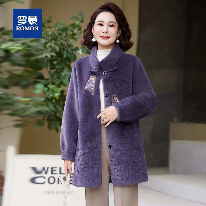 罗蒙中年妈妈装毛呢外套女冬季新款洋气高贵母亲中长款呢子大衣