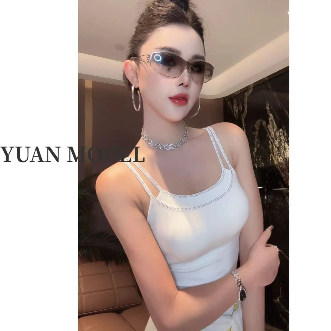 【YUAN MODEL】媛老板-夏季时装烫钻吊带假两件背心女装上衣060630