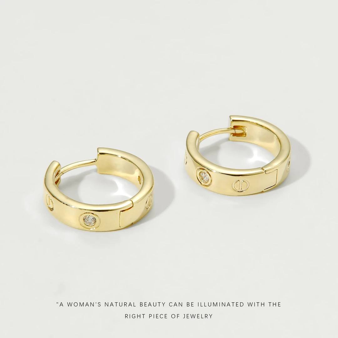 铜合金合成锆石耳饰 【螺丝钉耳圈】简约耳环A548