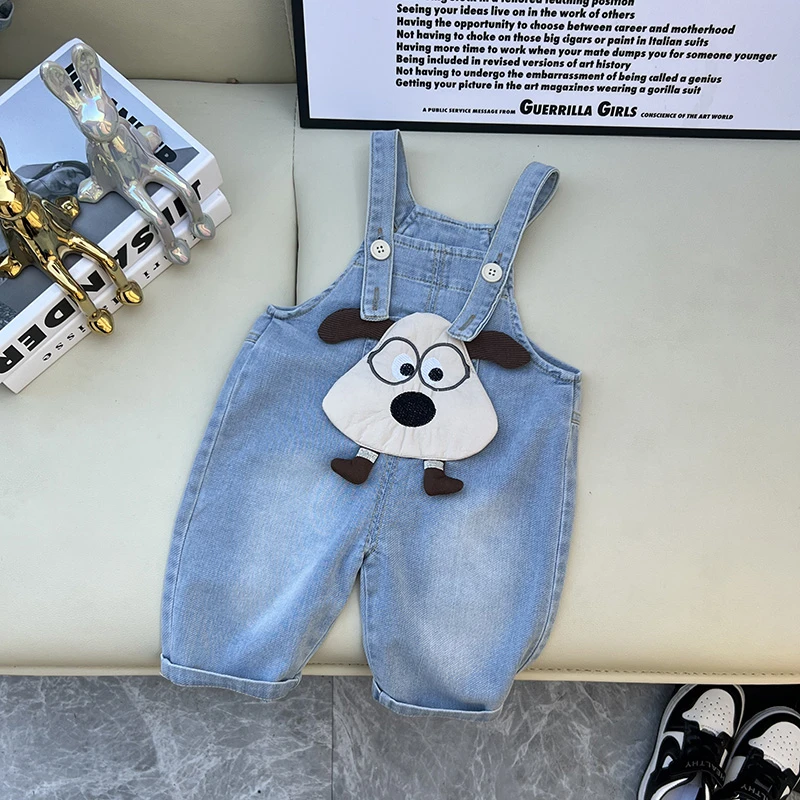 宝宝牛仔背带裤新款婴儿小童夏季七分裤童装中裤儿童轻薄卡通裤子