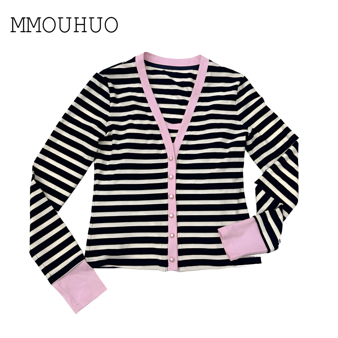 深圳MMOUHUO新款条纹针织开衫+条纹吊带两件套