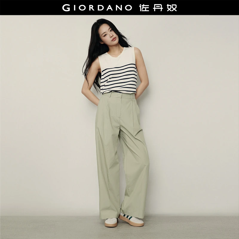 【韩国同款】佐丹奴裤子女装莱赛尔棉暗门筒压褶舒适阔腿裤05415556