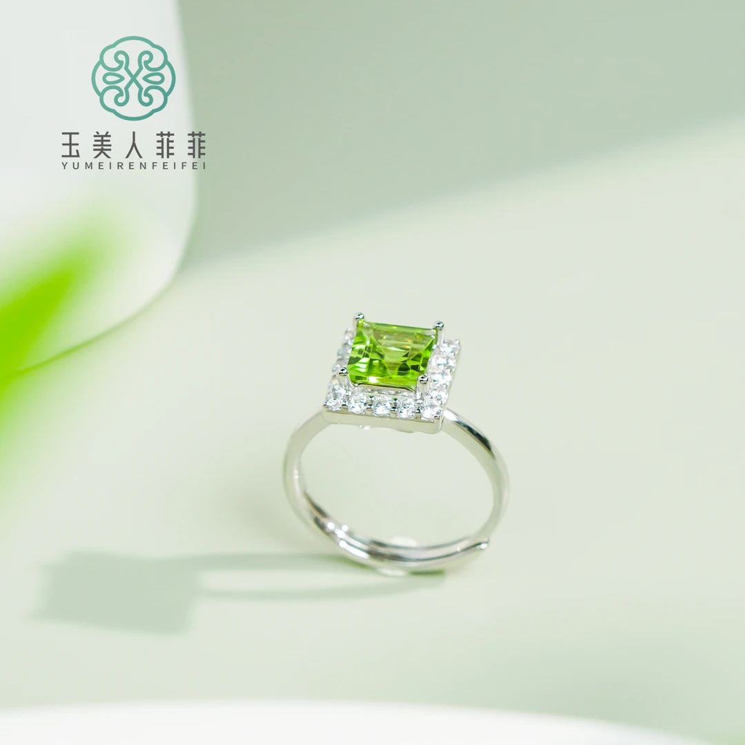 菲菲珠宝好%橄榄石方形面戒指约9*9mm可调节