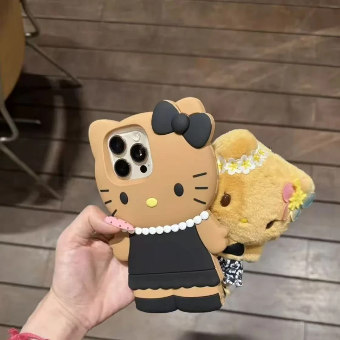 立体硅胶黑裙Kitty适用iPhone16promax手机壳苹果15Pro少女14/13