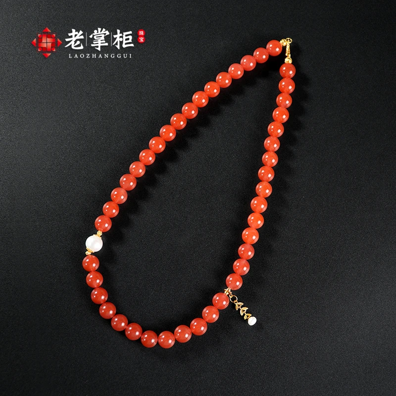 南红冰红玫瑰红10mm圆珠项链妈妈链老掌柜珠宝M021953