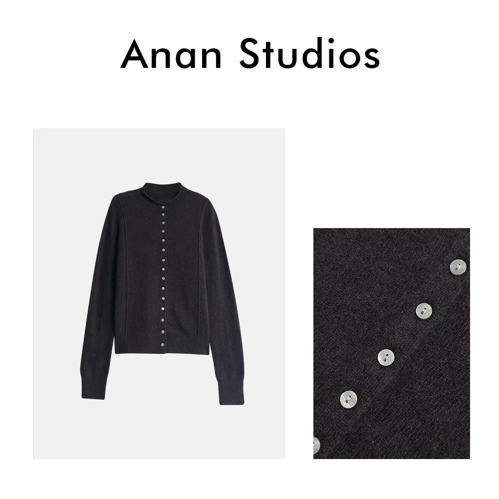 Anan Studios【炫酷】时尚半高领开衫显瘦单排扣山羊绒上衣25876