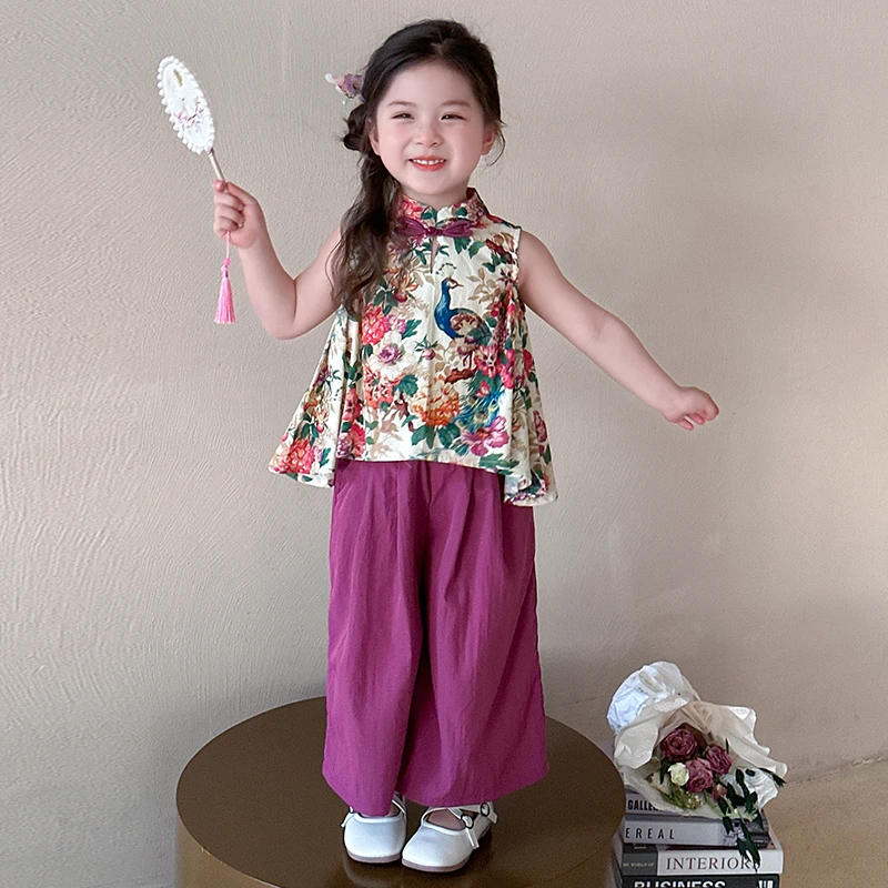 女童夏装套装2025夏季新款汉服洋气中国风新中式碎花国风童装女孩