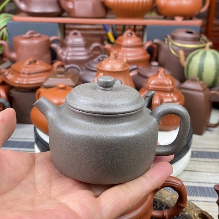 紫砂茶壶德钟130cc原矿青灰段紫砂