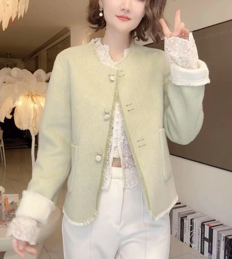 反季2025新款两面都可穿羊毛外套~小个子韩系减龄双面羊毛大衣女