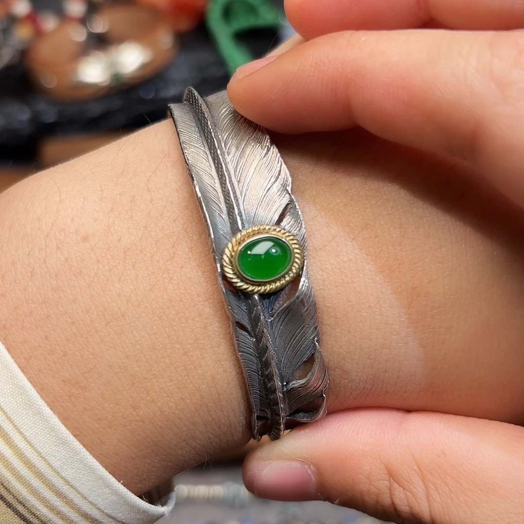 刺***r翡翠银S925镶嵌手镯