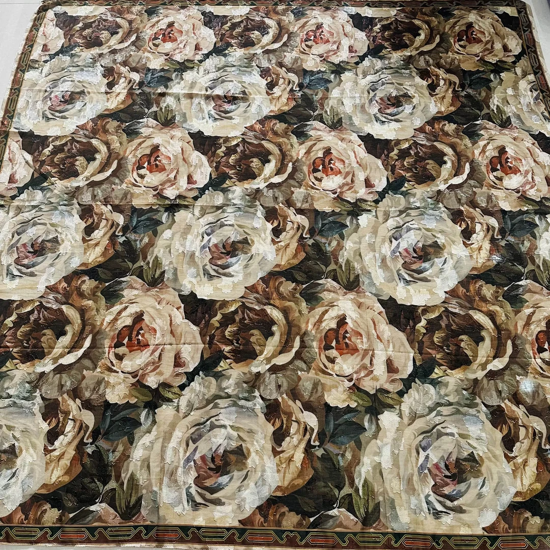 玫瑰心语 剪花 135*135 复古优雅丝巾