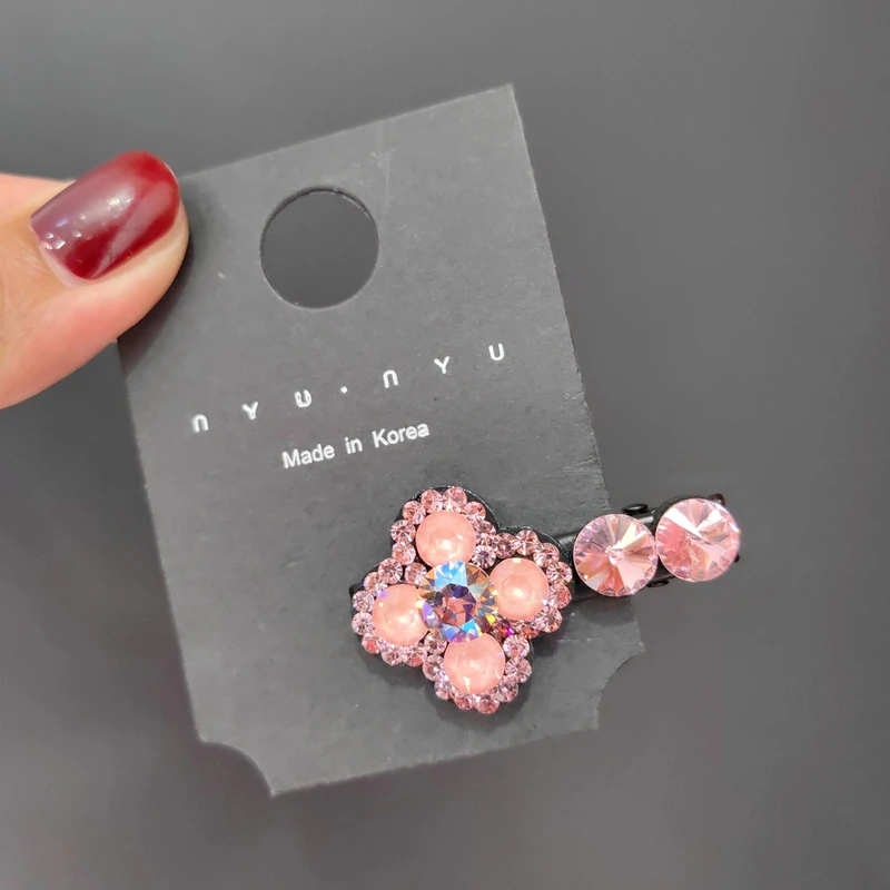 韩国s家水晶鸭嘴夹轻奢刘海发夹网红四叶草碎发夹可爱儿童女发卡