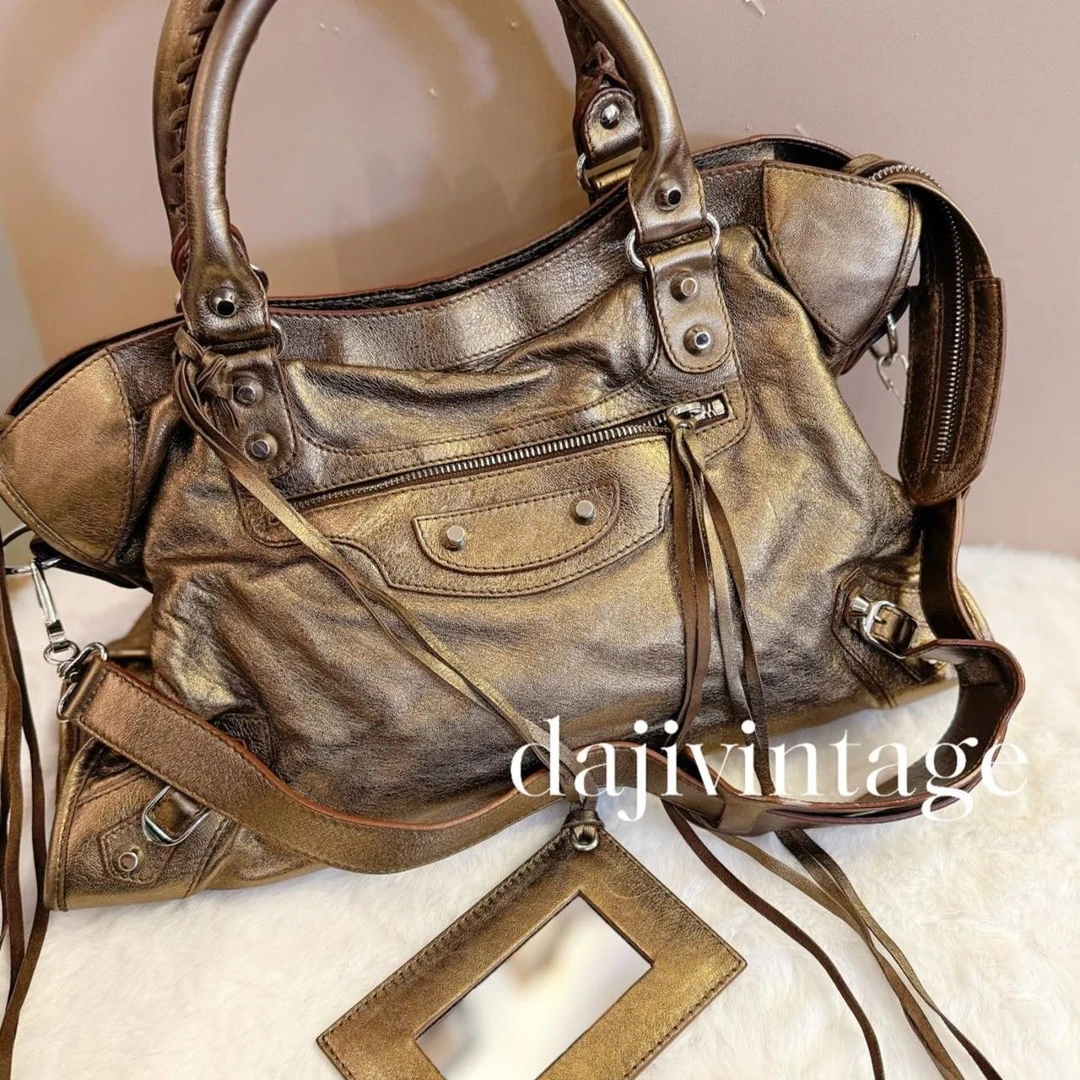 95新 Balenciaga/巴黎世家 大吉中古/巴黎世家鎏金机车手提单肩包