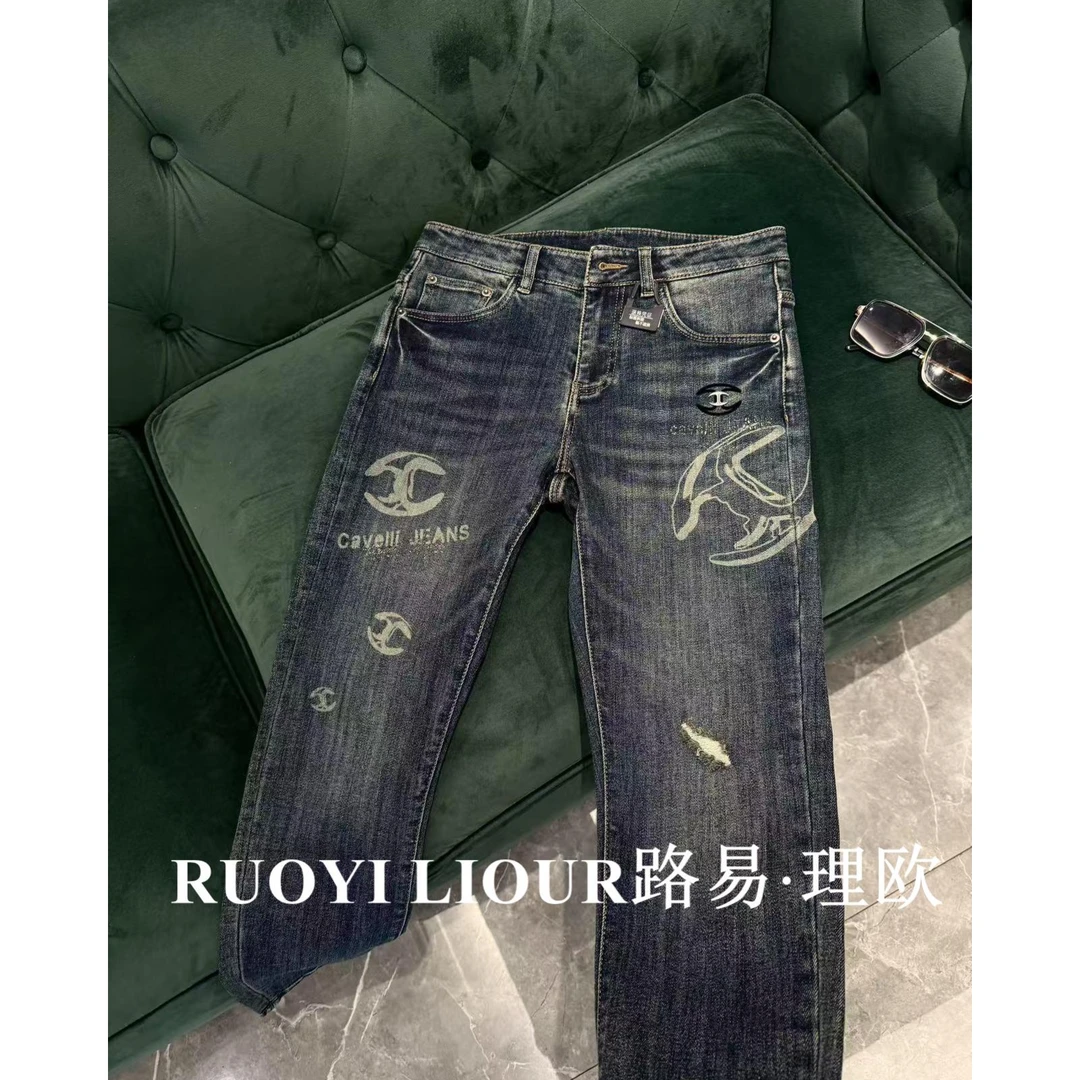 【路易理欧】欧货时尚潮流街头纯色休闲百搭男士牛仔裤7718