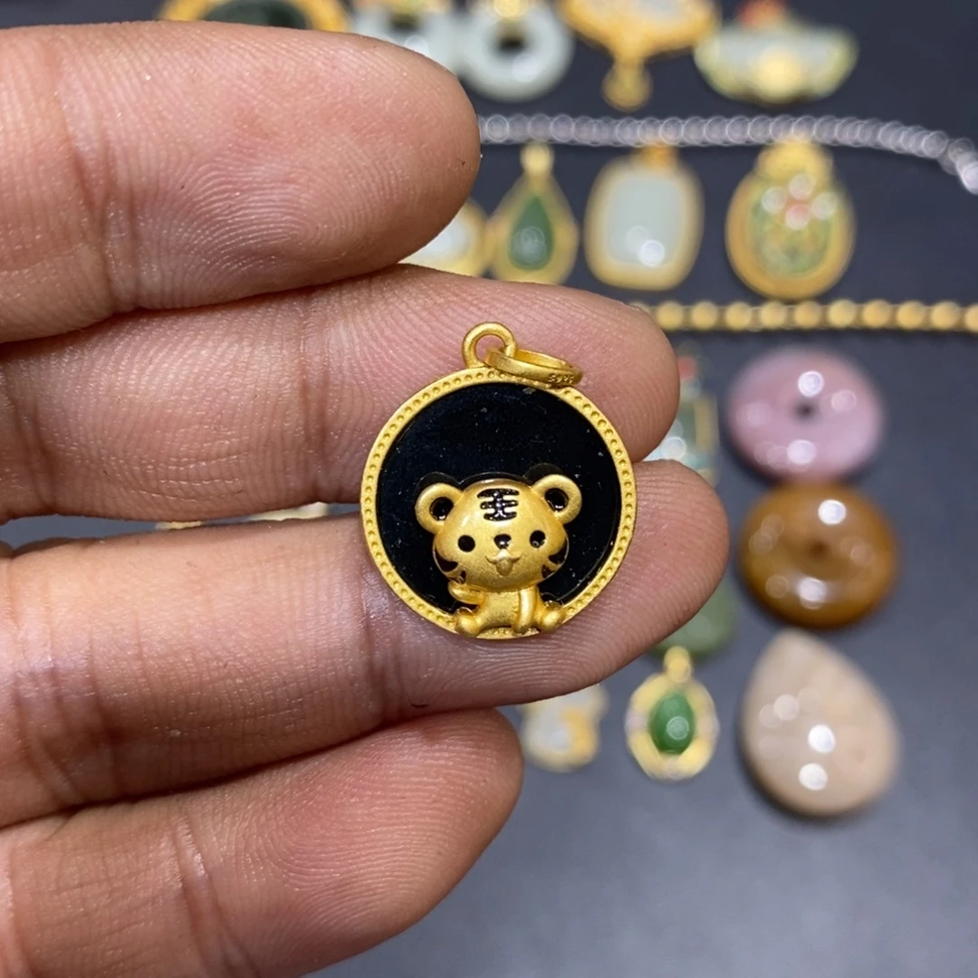 和田玉颈饰银S925镀金镶嵌