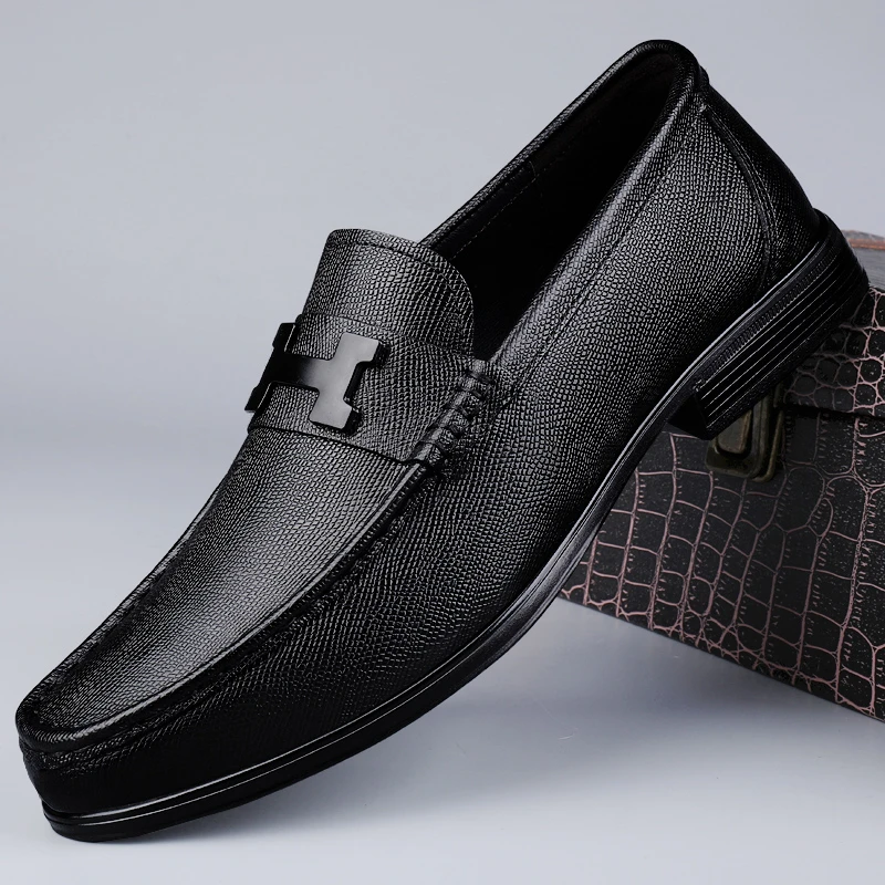 男士新款真皮商务时尚休闲皮鞋透气软面软皮懒人一脚蹬休闲乐福鞋