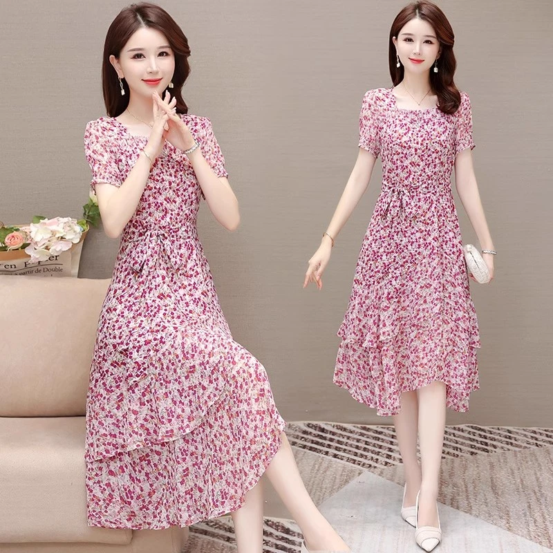 【可蓓儿】小个子不规则碎花纱料连衣裙子女夏季广州十三行洋气妈妈