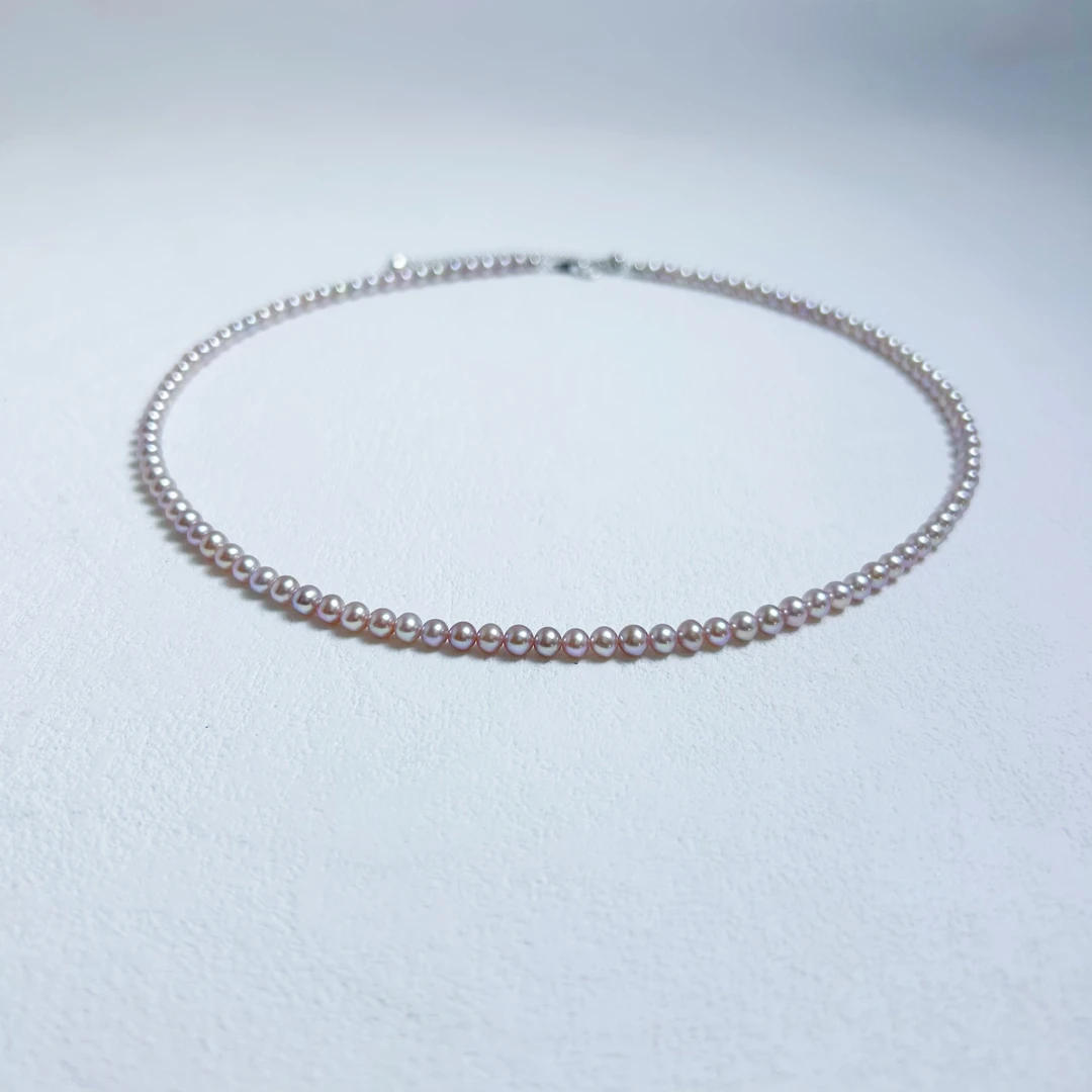 淡水无核baby珍珠项链 粉紫色 钻光   约3.5-4mm