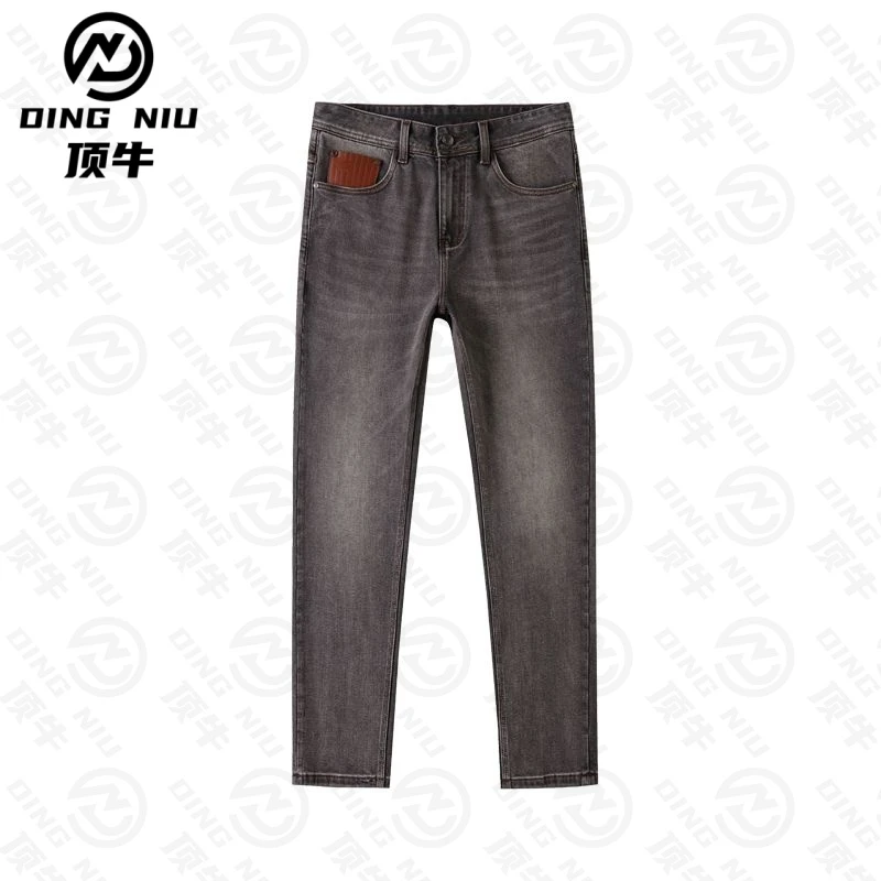 【复古咖】冬季新款轻奢男装小直筒牛仔裤厚款潮流时尚弹力牛仔裤子