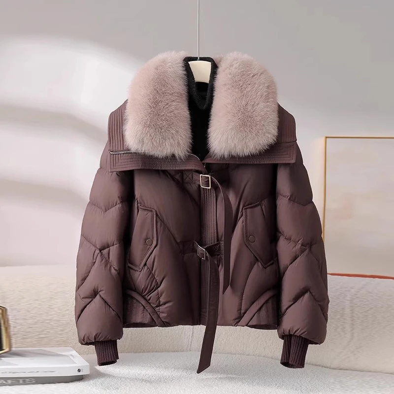 韩版时尚拼接毛领洋气棉服2025年秋冬季新款小个子御寒保暖外套女