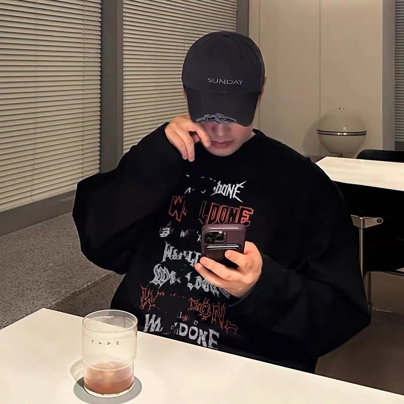 W家！阿饱149z!弹幕字母印花圆领打底长袖男女同款