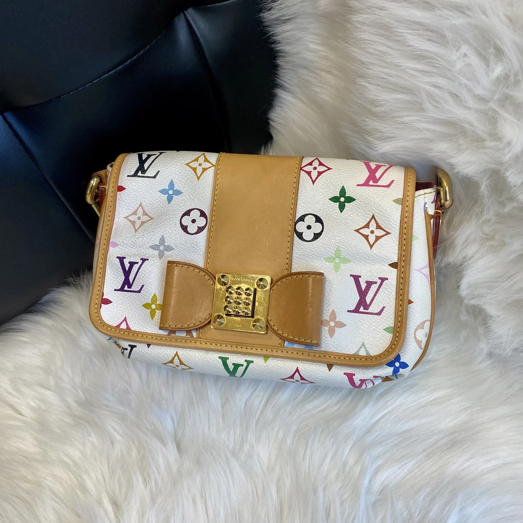 95新 LouisVuitton/路易威登 LV 绝版白三彩 蝴蝶结 手提斜跨包